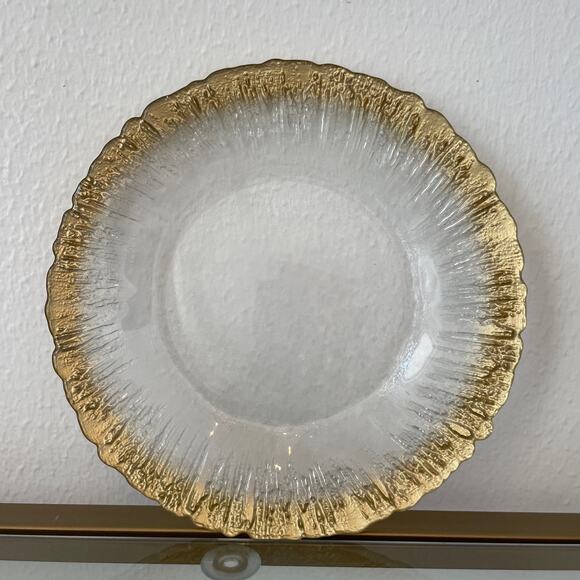 Artistic Accents Turkish Frosted Glass Appetizer Plates 8" Gold Border Set of 4 - Picture 2 of 13